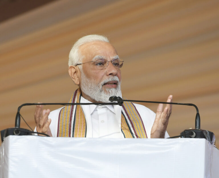 PM addressing at the Kashi Tamil Sangamam, in Varanasi on November 19, 2022.
