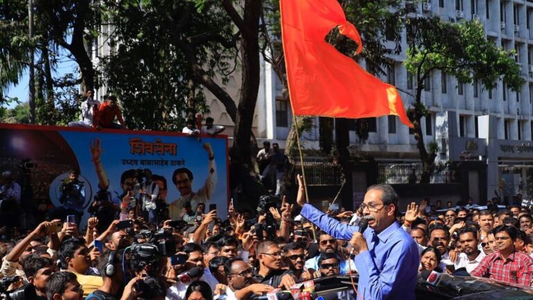 Uddhav Thackeray in Crowd on Car Roof